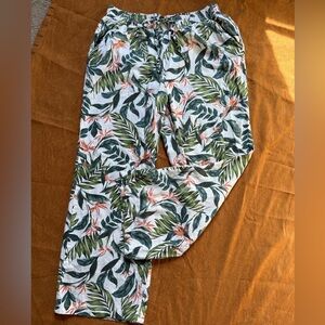 Briggs New York Green Tropical Leaf Print Wide Leg Pants